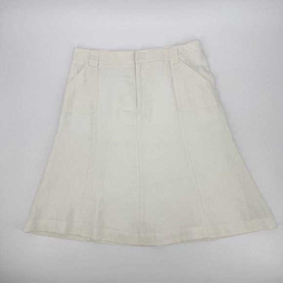 Eddie Bauer Dresses & Skirts - Eddie Bauer Linen A-Line Skirt Women 16 Tall Cream Good Midi Lined Pockets